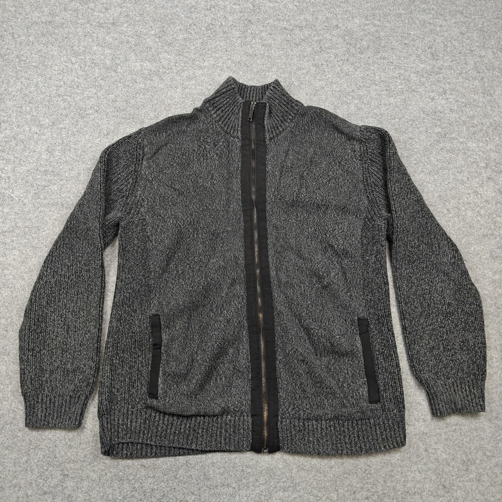 Daniel Hechter Sweater Mens Large Gray Full Zip Mock Neck Knit Jacket Pockets
